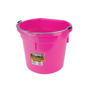 Angled front view of the 20 qt pink Little Giant Duraflex Flat Back Bucket on a white background