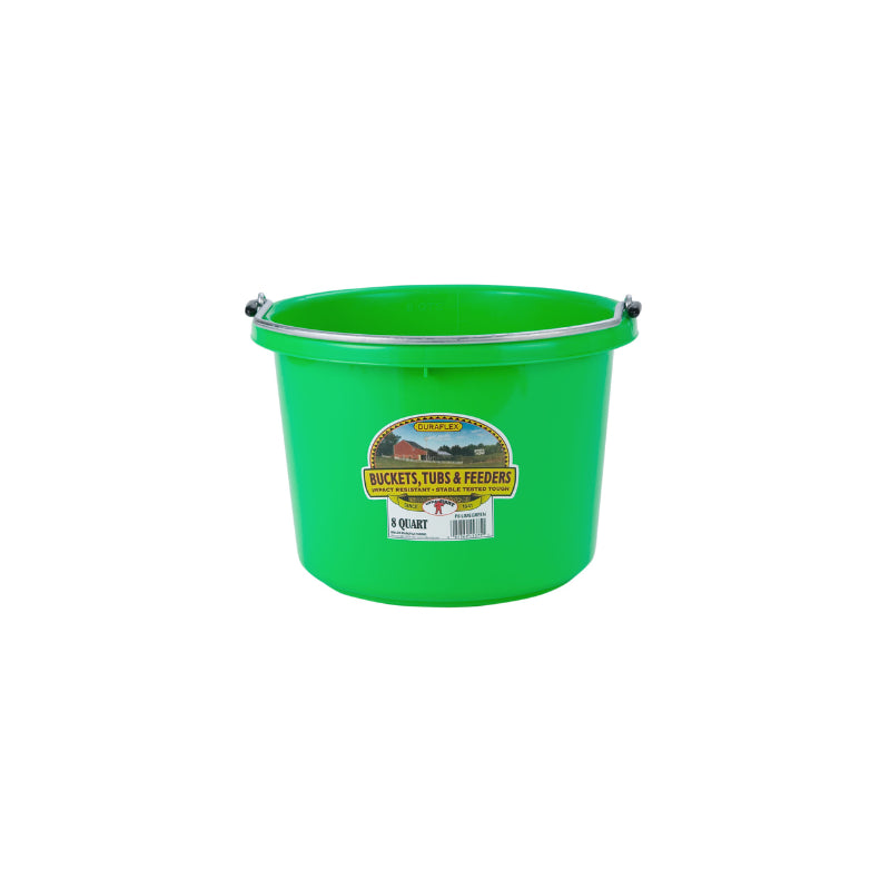 Front view of the green Little Giant Duraflex 8 Quart Round Bucket on a white background