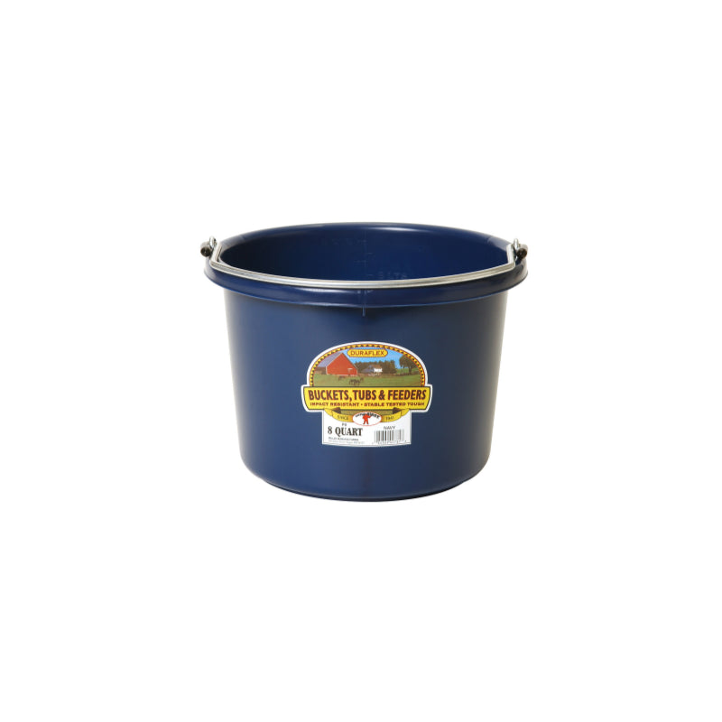 Front view of the navy Little Giant Duraflex 8 Quart Round Bucket on a white background