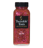 View of a 4 oz bottle of hot pink Twinkle Toes Glitter Hoof Polish on a white background