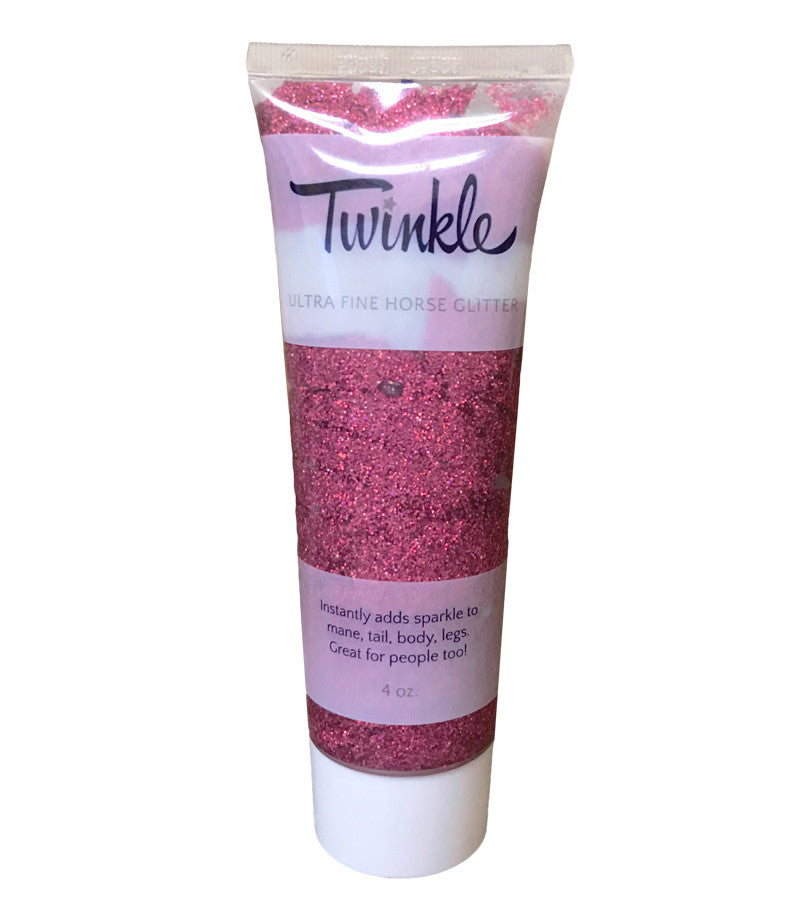 View of a 4 oz tube of hot pink Twinkle Mane & Tail Glitter Gel on a white background