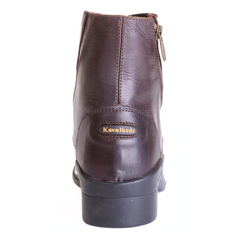 Back view of the brown Kavalkade Romulus Oiled Leather Side Zip Paddock Boot on a white background