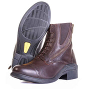 Side-by side bottom and side views of the brown Kavalkade Romulus Oiled Leather Side Zip Paddock Boots on a white background
