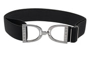 Full view of the black and gunmetal Ellany Elastic Stirrup Belt on a white background