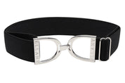 Full view of the black and silver Ellany Elastic Stirrup Belt on a white background