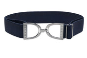 Full view of the navy and gunmetal Ellany Elastic Stirrup Belt on a white background