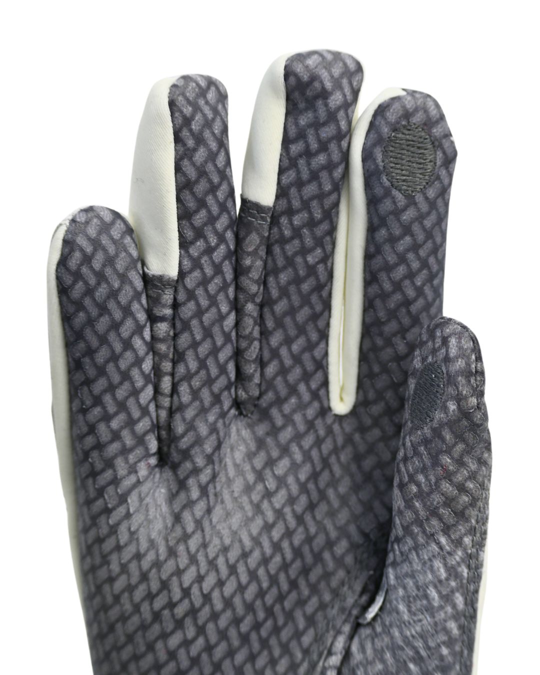 Close-up view of the touch screen compatibility on the Correct Connect Oil-Tac Copper Tech™ Leather Premium Riding Gloves on a white background
