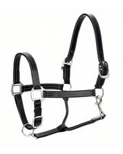Side view of the black Equinavia Valkyrie Triple Stitched Halter on a white background