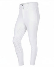 Angled front view of the white Aubrion Men's Optima MX-FG Breeches on a white background