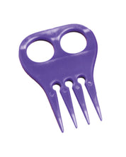 Front view of a purple Jacks Braiding Comb on a white background
