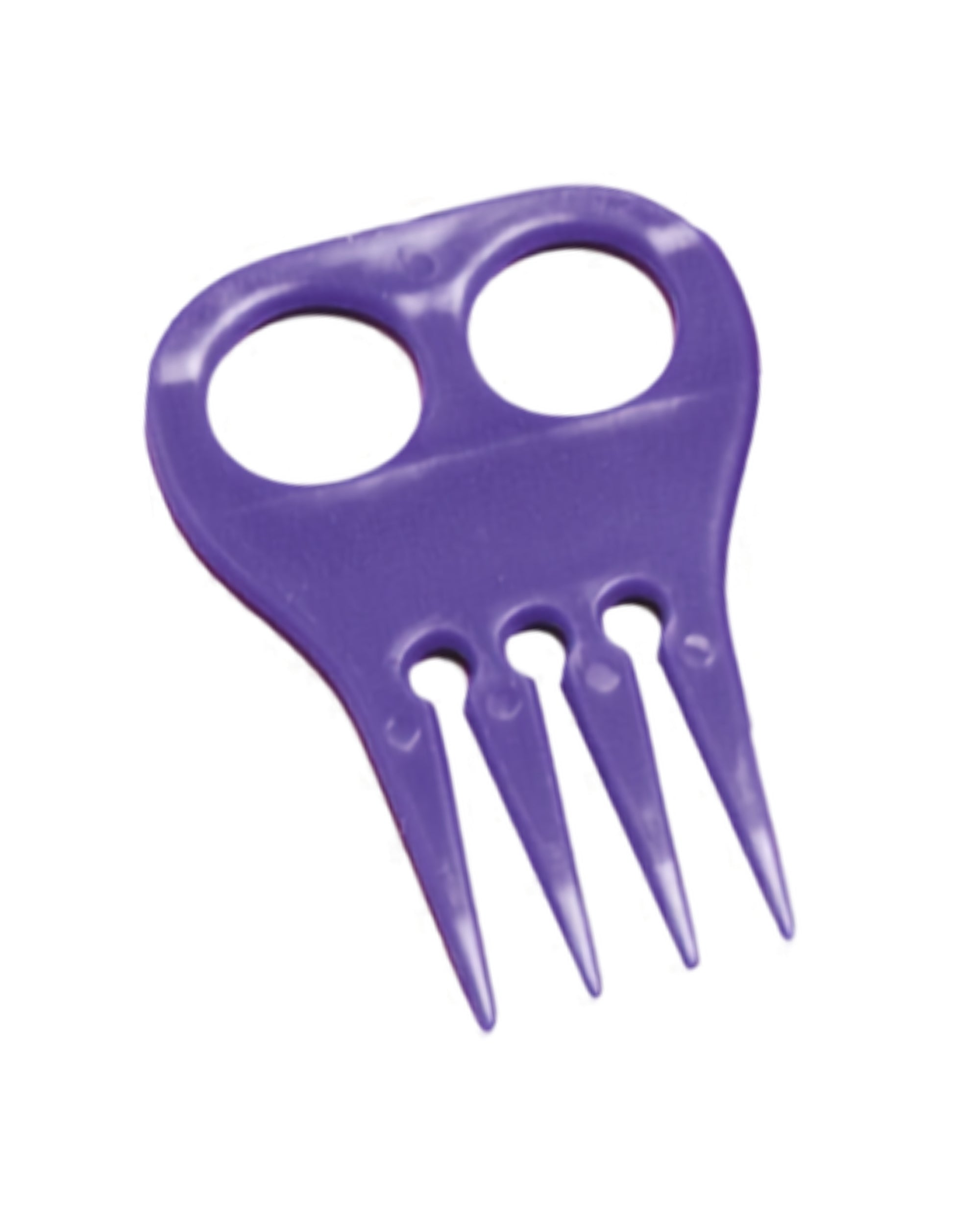 Front view of a purple Jacks Braiding Comb on a white background