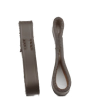 View of a pair of brown Camelot Leather Bit Loops on a white background