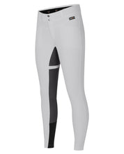 Angled front view of the white Kerrits Crossover II Full Seat Breech on a white background