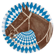 Top view of the blue ThomasPaul Equestrian Melamine Side Plate on a white background