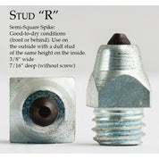 Infographic of the Nunn Finer Steel Horseshoe R Stud on a plain background
