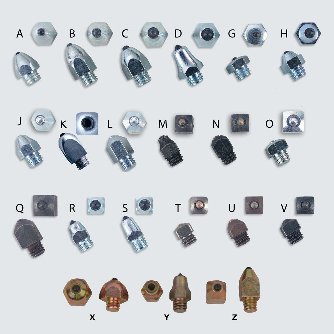 Full view of all the Nunn Finer Steel Horseshoe Studs on a plain background