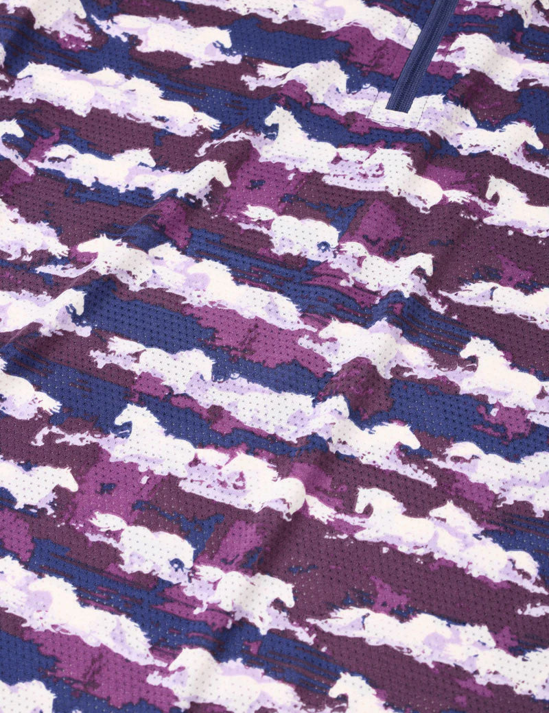 Close-up view of the fabric on the purple Kerrits Kids EquiBreeze Ice Fil Short Sleeve Print Shirt