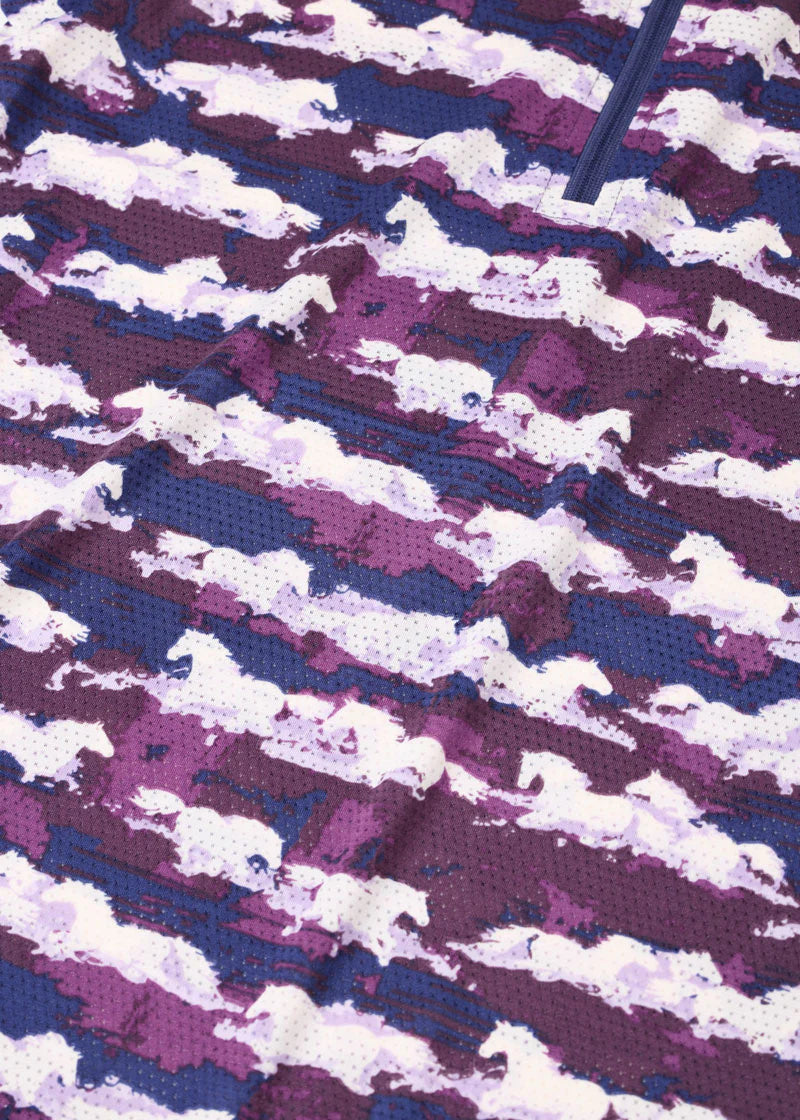 Close-up view of the fabric on the purple Kerrits Kids EquiBreeze Ice Fil Short Sleeve Print Shirt
