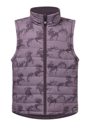 Front view of Elderberry / Thistle Horse Kerrits Kids Pony Parade Reversible Quilted Vest showing Thistle Horse reversible side on white background