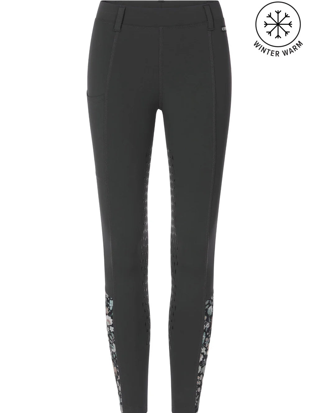 Front view of the green gray Kerrits Kids Thermo Tech Full Leg Tight on a white background