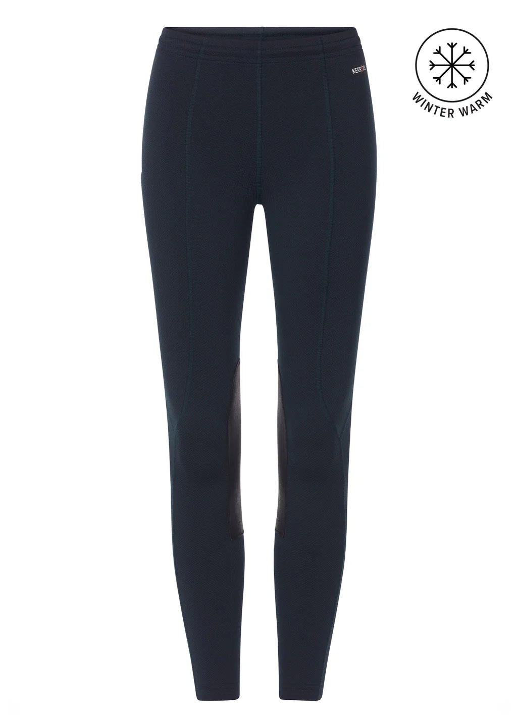 Front view of the navy Kerrits Kids Fleece Lite II Knee Patch Tight on a white background