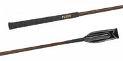 Side by side handle and tail views of the black and brown Fleck Patent Synthetic Leather Wrapped Jumping Bat on a white background