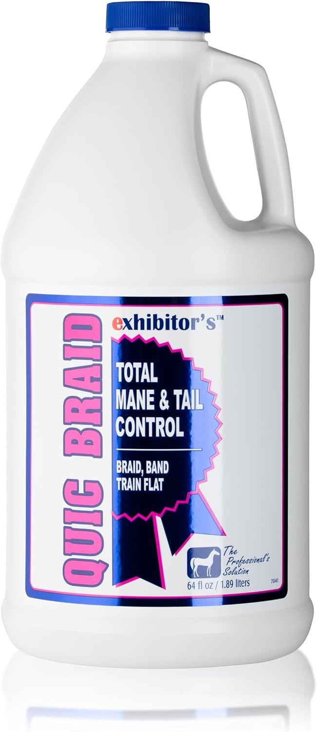 Front view of a 64 oz container of Exhibitor Labs Quic Braid on a white background
