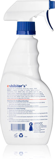 Back view of a 16 oz spray bottle of Exhibitor Labs Quic Braid on a white background