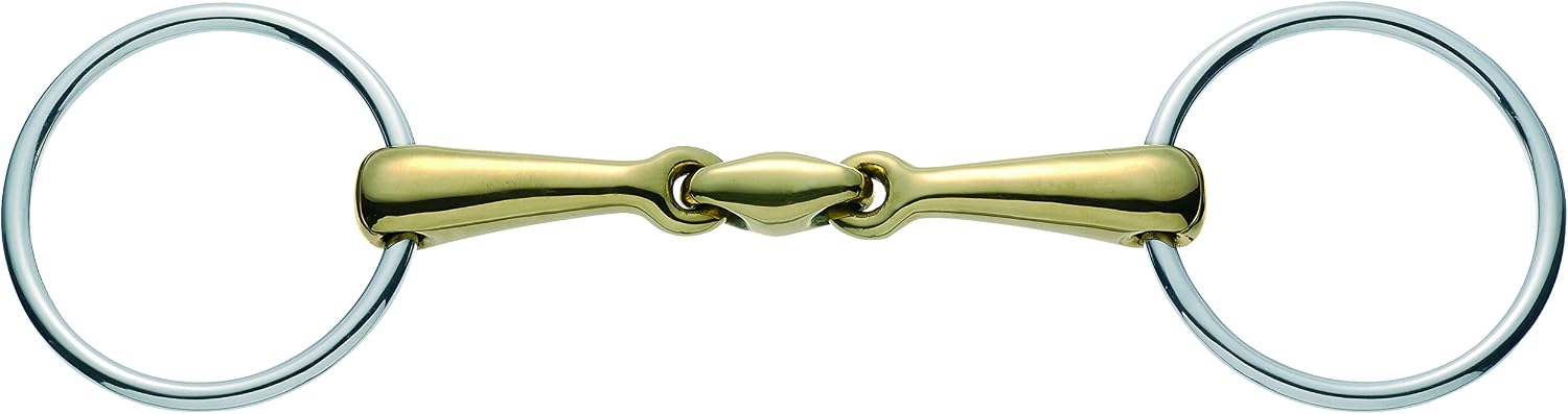 Full view of the Herm Sprenger Loose Ring Copper Plus Double Jointed Snaffle on a white background