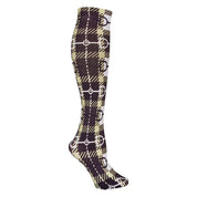 Side view of the AWST Int'l Snaffle Bit Plaid Sock on a white background