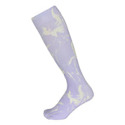 Side view of a violet AWST Int'l Lila Linear Horse Sock on a white background