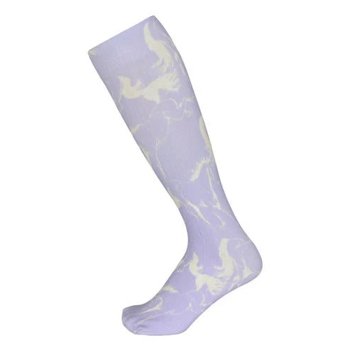 Side view of a violet AWST Int'l Lila Linear Horse Sock on a white background