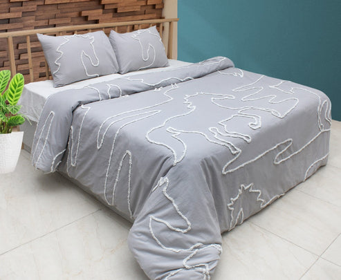 Full view of the AWST Int'l "Lila" Elegant Horse Duvet Set displayed on a bed