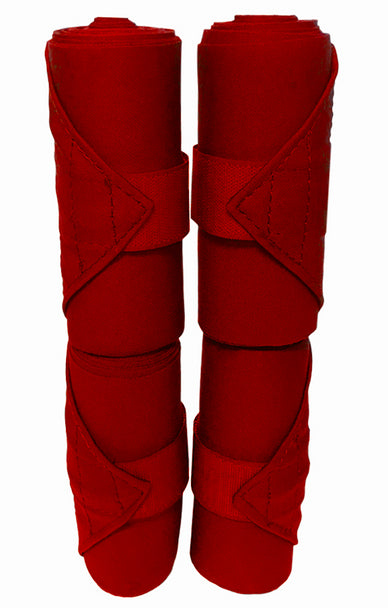 View of a set of red Jacks Standing Wraps on a white background