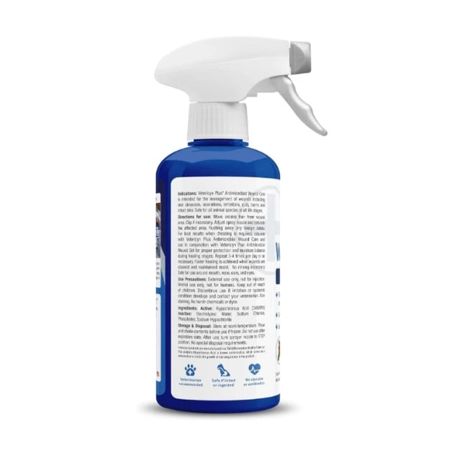 Back view of a 16 oz bottle of Vetericyn Antimicrobial Wound Care on a white background