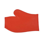 Palm view of the red Partrade Rubber Massage Glove on a white background
