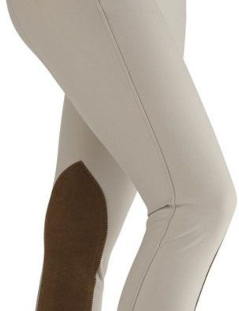 Side view of the tan Aubrion Suffolk Knee Patch Breeches on a white background