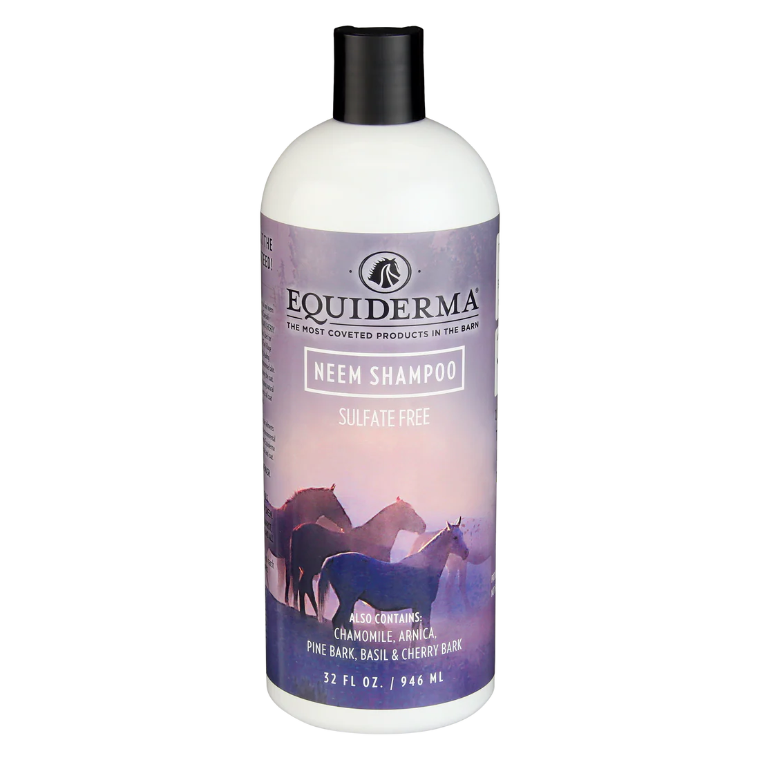 Front view of a 32 oz bottle of Equiderma Neem Shampoo on a white background
