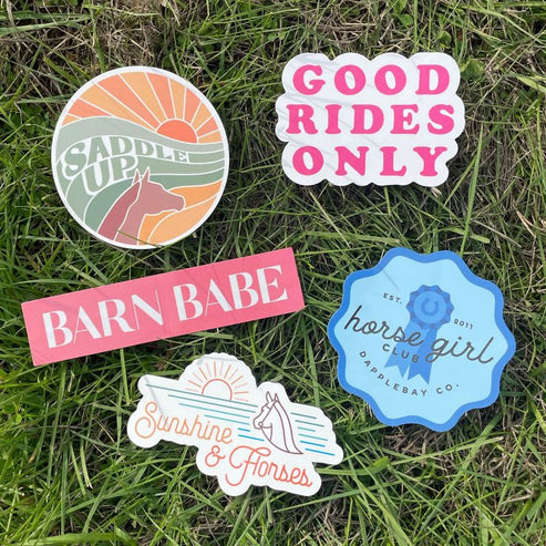 View of the classic Dapplebay Sticker Pack on a grass background