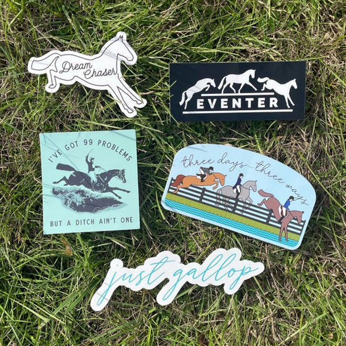 View of the eventer Dapplebay Sticker Pack on a grass background