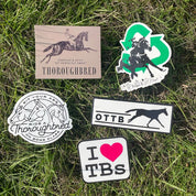 View of the OTTB Dapplebay Sticker Pack on a grass background