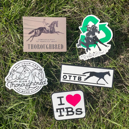 View of the OTTB Dapplebay Sticker Pack on a grass background