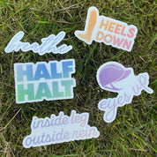 View of the trainer sayings Dapplebay Sticker Pack on a grass background