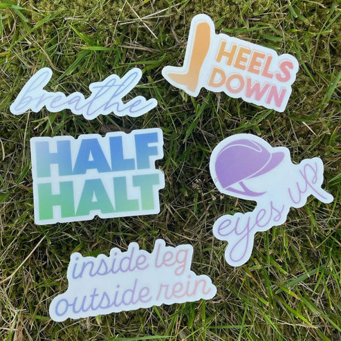 View of the trainer sayings Dapplebay Sticker Pack on a grass background