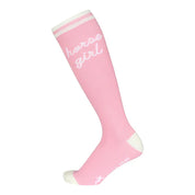 Side view of a horse girl Dapplebay Knit Boot Sock on a white background