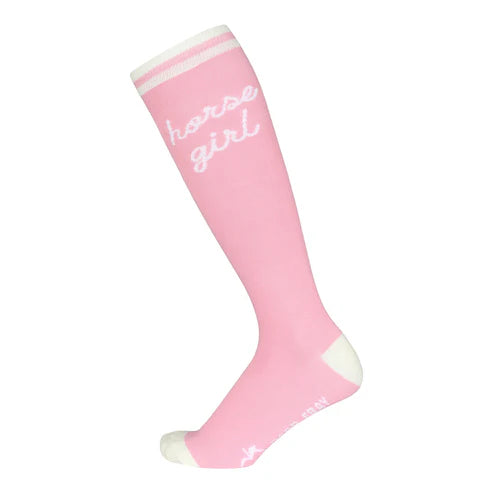 Side view of a horse girl Dapplebay Knit Boot Sock on a white background