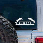 View of the white jumper Dapplebay Vinyl Decal on the back of a silver jeep