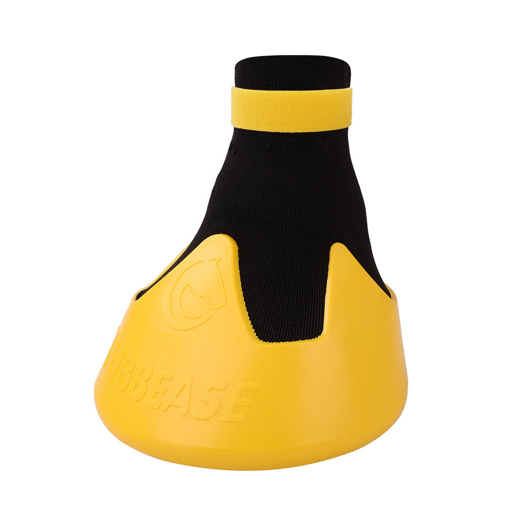 Angled front view of the XX-Large Yellow Tubbease Hoof Sock on a white background