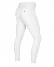 Angled back view of the white Aubrion Men's Optima MX-FG Breeches on a white background