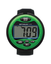 Front view of the green Nunn Finer Optimum Cross Country Time Watch on a plain background